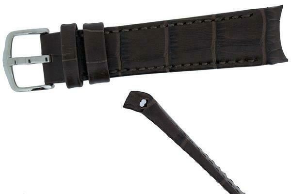 Hirsch LEONARDO PRINCIPAL Curved End Leather watch Strap DARK BROWN 18 MM