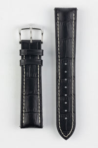 Hirsch GEORGE Alligator Embossed leather & Rubber Watch Strap BLACK 20 mm