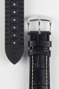 Hirsch GEORGE Alligator Embossed leather & Rubber Watch Strap BLACK 20 mm