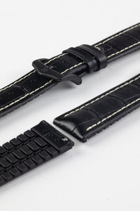 Hirsch GEORGE Alligator Embossed leather & Rubber Watch Strap BLACK 20 mm