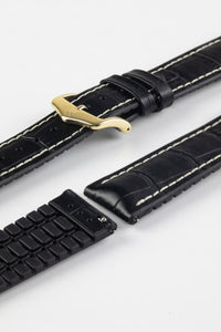 Hirsch GEORGE Alligator Embossed leather & Rubber Watch Strap BLACK 20 mm