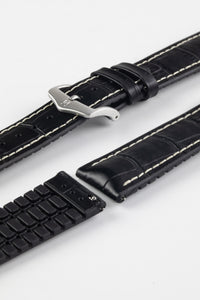 Hirsch GEORGE Alligator Embossed leather & Rubber Watch Strap BLACK 20 mm