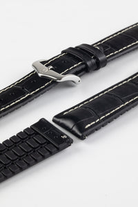 Hirsch GEORGE Alligator Embossed leather & Rubber Watch Strap BLACK 20 mm