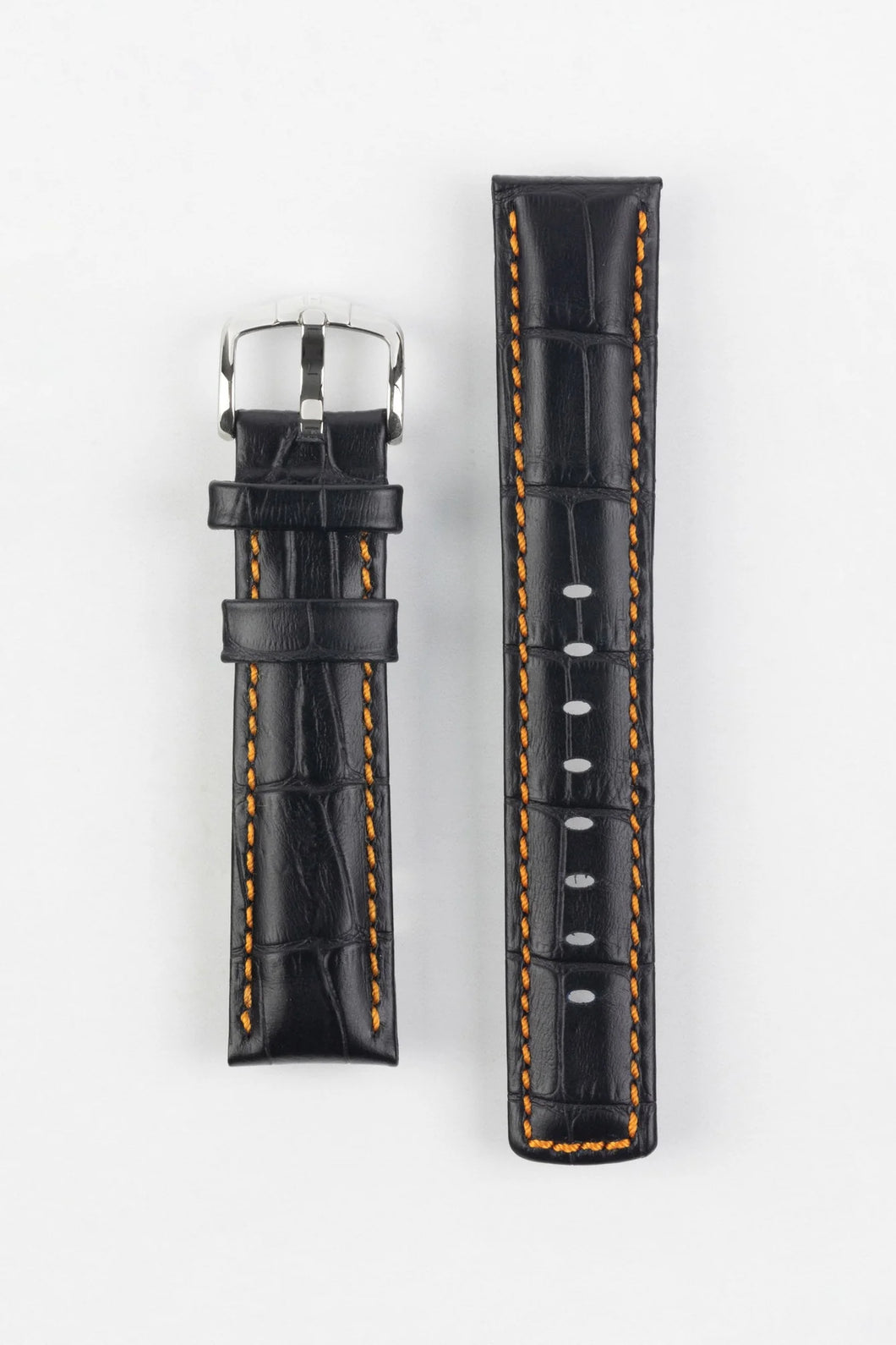 Hirsch GRAND DUKE Alligator Embossed Watch Strap BLACK / ORANGE 24MM XL