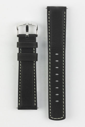 Hirsch MARINER Black Water-Resistant waxed Leather Watch Strap 20 mm