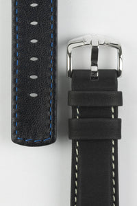 Hirsch MARINER Black Water-Resistant waxed Leather Watch Strap 20 mm