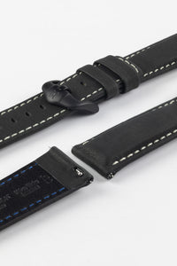 Hirsch MARINER Black Water-Resistant waxed Leather Watch Strap 20 mm