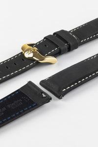 Hirsch MARINER Black Water-Resistant waxed Leather Watch Strap 20 mm