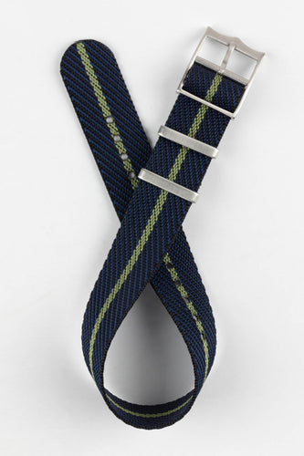 Tudor Style - Woven Nylon Single Pass Strap - Black, Blue & Green Stripe