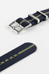 Tudor Style - Woven Nylon Single Pass Strap - Black, Blue & Green Stripe