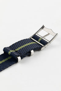 Tudor Style - Woven Nylon Single Pass Strap - Black, Blue & Green Stripe