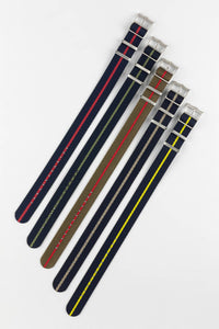 Tudor Style - Woven Nylon Single Pass Strap - Black, Blue & Green Stripe