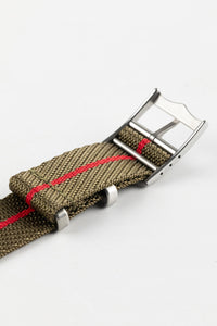 Tudor Style - Woven Nylon Single Pass Strap - Khaki & Red Stripe