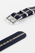 Load image into Gallery viewer, Tudor Style - Woven Nylon Single Pass Strap - Black, Blue &amp; Khaki Stripe