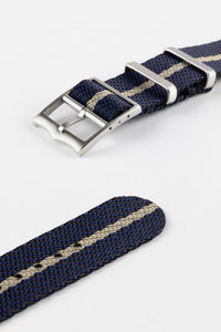 Tudor Style - Woven Nylon Single Pass Strap - Black, Blue & Khaki Stripe