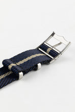 Load image into Gallery viewer, Tudor Style - Woven Nylon Single Pass Strap - Black, Blue &amp; Khaki Stripe