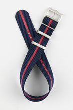 Load image into Gallery viewer, Tudor Style - Woven Nylon Single Pass Strap - Black, Blue &amp; Red Stripe