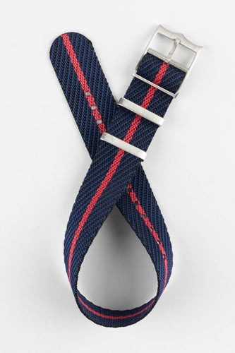 Tudor Style - Woven Nylon Single Pass Strap - Black, Blue & Red Stripe