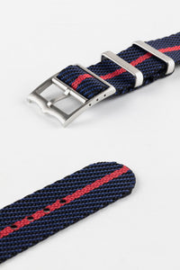 Tudor Style - Woven Nylon Single Pass Strap - Black, Blue & Red Stripe