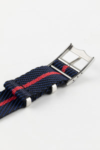 Tudor Style - Woven Nylon Single Pass Strap - Black, Blue & Red Stripe