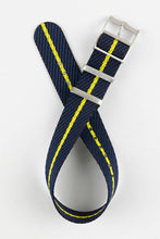 Load image into Gallery viewer, Tudor Style - Woven Nylon Single Pass Strap - Black, Blue &amp; Yellow Stripe