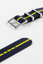 Load image into Gallery viewer, Tudor Style - Woven Nylon Single Pass Strap - Black, Blue &amp; Yellow Stripe