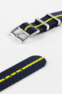 Tudor Style - Woven Nylon Single Pass Strap - Black, Blue & Yellow Stripe