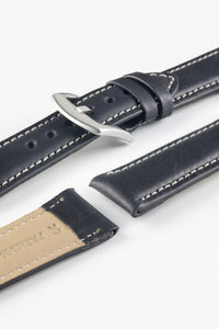 Pebro CADW Padded Vintage Leather Watch Strap in BLACK 20 mm