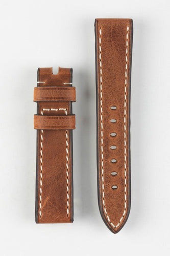 Rios1931 OXFORD Vintage Leather flat Watch Strap GOLD BROWN AND BUCKLE 22MM