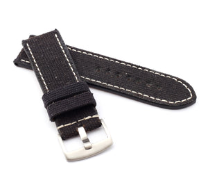 Marino Parallel : Canvas & Leather Watch Strap BLACK 24 mm, 26 mm