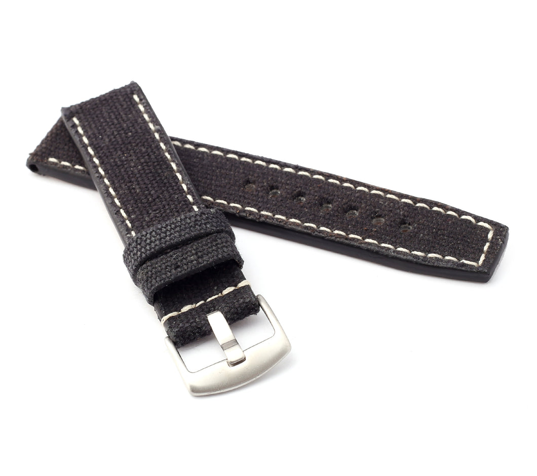 Marino Parallel : Canvas & Leather Watch Strap BLACK 24 mm, 26 mm