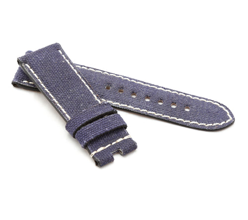 Marino Deployment : Canvas & Leather Watch Strap BLUE 24 mm