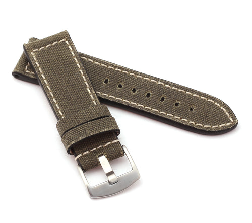 Marino : Canvas & Leather Watch Strap GREEN 24 mm, 26 mm