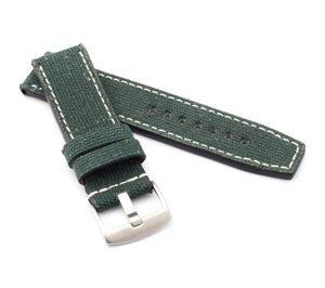 Marino Parallel : Canvas & Leather Watch Strap GREEN 24 mm, 26 mm