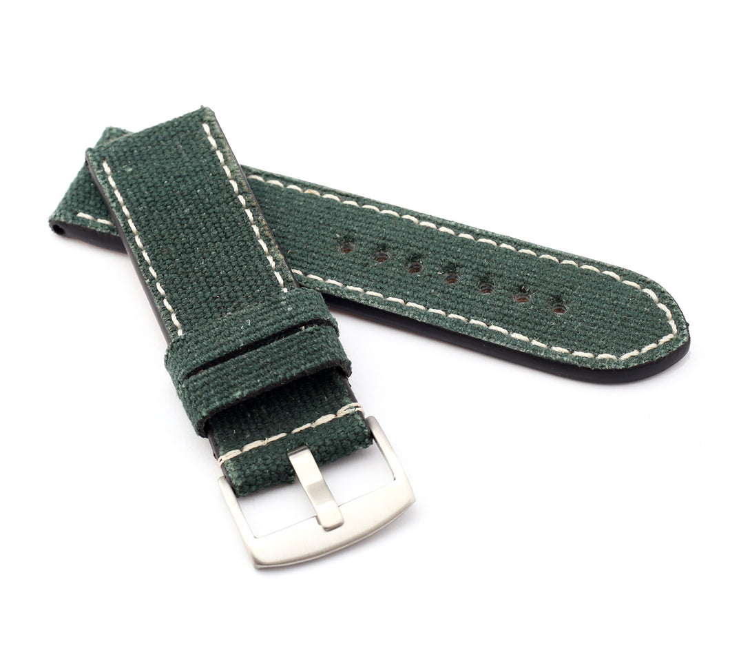 Marino Parallel : Canvas & Leather Watch Strap GREEN 24 mm, 26 mm