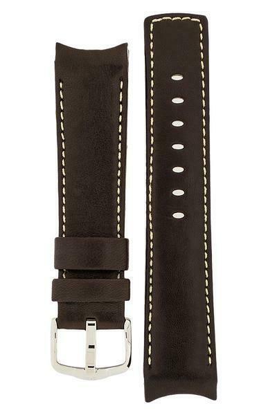 Hirsch MEDICI CURVED ENDED Leather Watch Strap in BROWN. CREAM