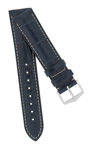 Hirsch Connoisseur Genuine Alligator Watch Strap in Blue