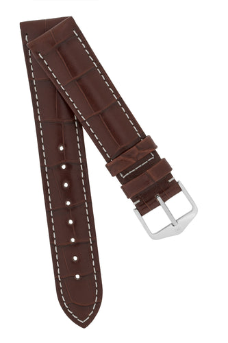 Hirsch Connoisseur Genuine Alligator Watch Strap in Brown