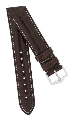 Hirsch Connoisseur Genuine Alligator Watch Strap in Dark Brown