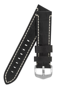 Hirsch Knight Alligator Embossed Leather Watch Strap in Black