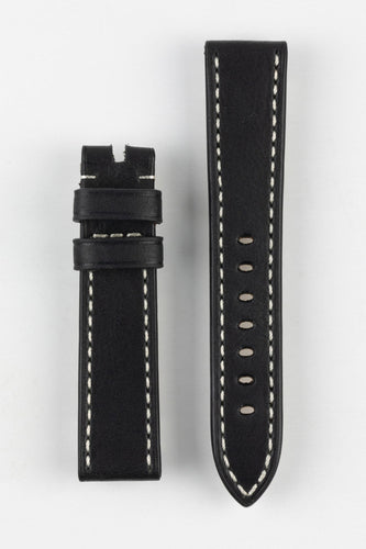 Rios1931 OXFORD Flat-Padded Vintage Leather Watch Strap BLACK & ARD buckle 24 mm