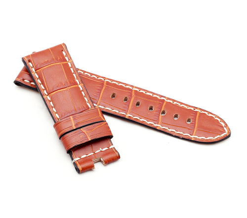 Marino Deployment Alligator-Embossed Saddle Leather Watch Strap Gold Brown  24mm